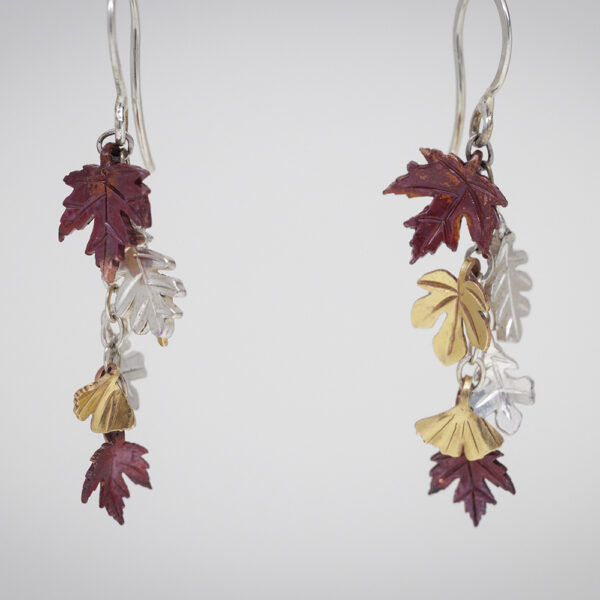 Sterling silver, copper and brass leaf medley